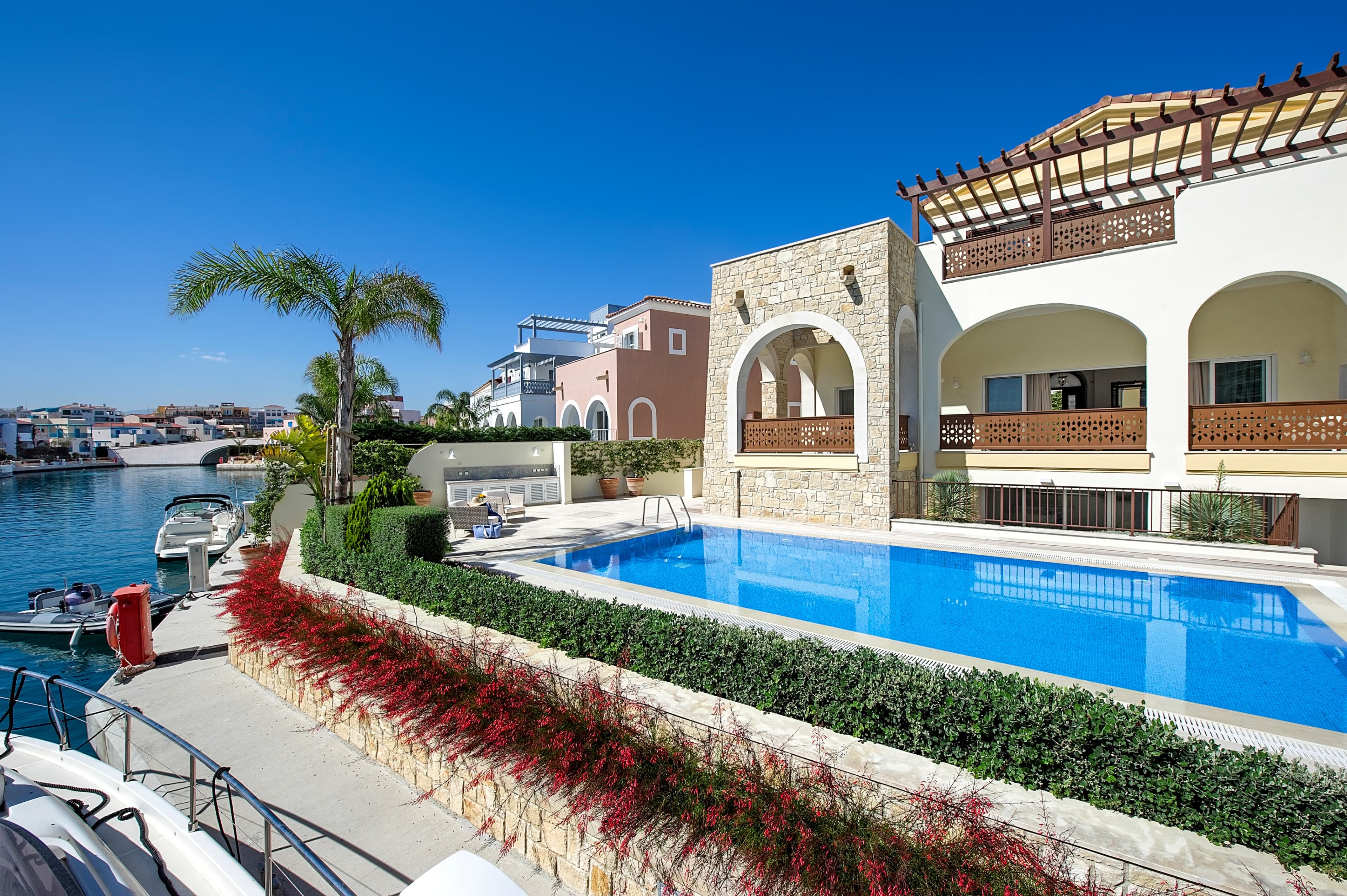 Ultra-Prime Waterfront Villa with Triple Private Berths & Grand Mediterranean Presence