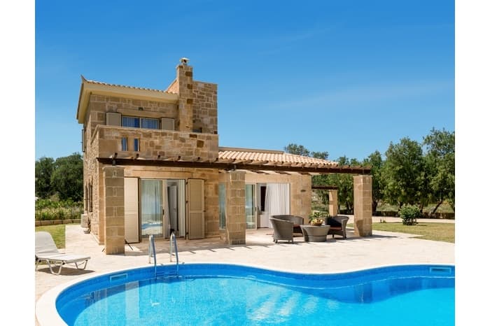 Beachfront Stone Villa with Rooftop Aegean Panorama — 3-Bedroom, Private Pool